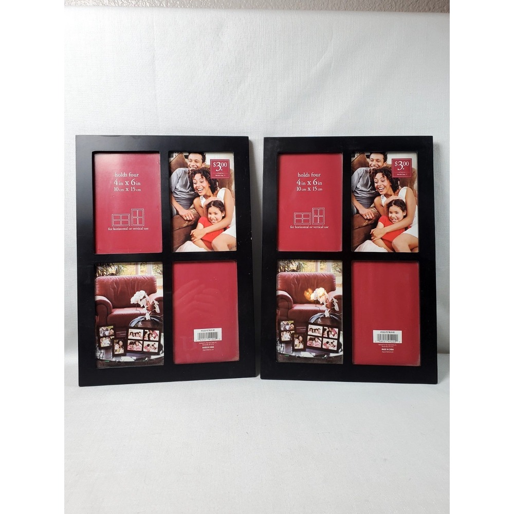 Set of 2 ● Black 4x6 Collage Photo Frames Wall or Table Display (New Old Stock)
